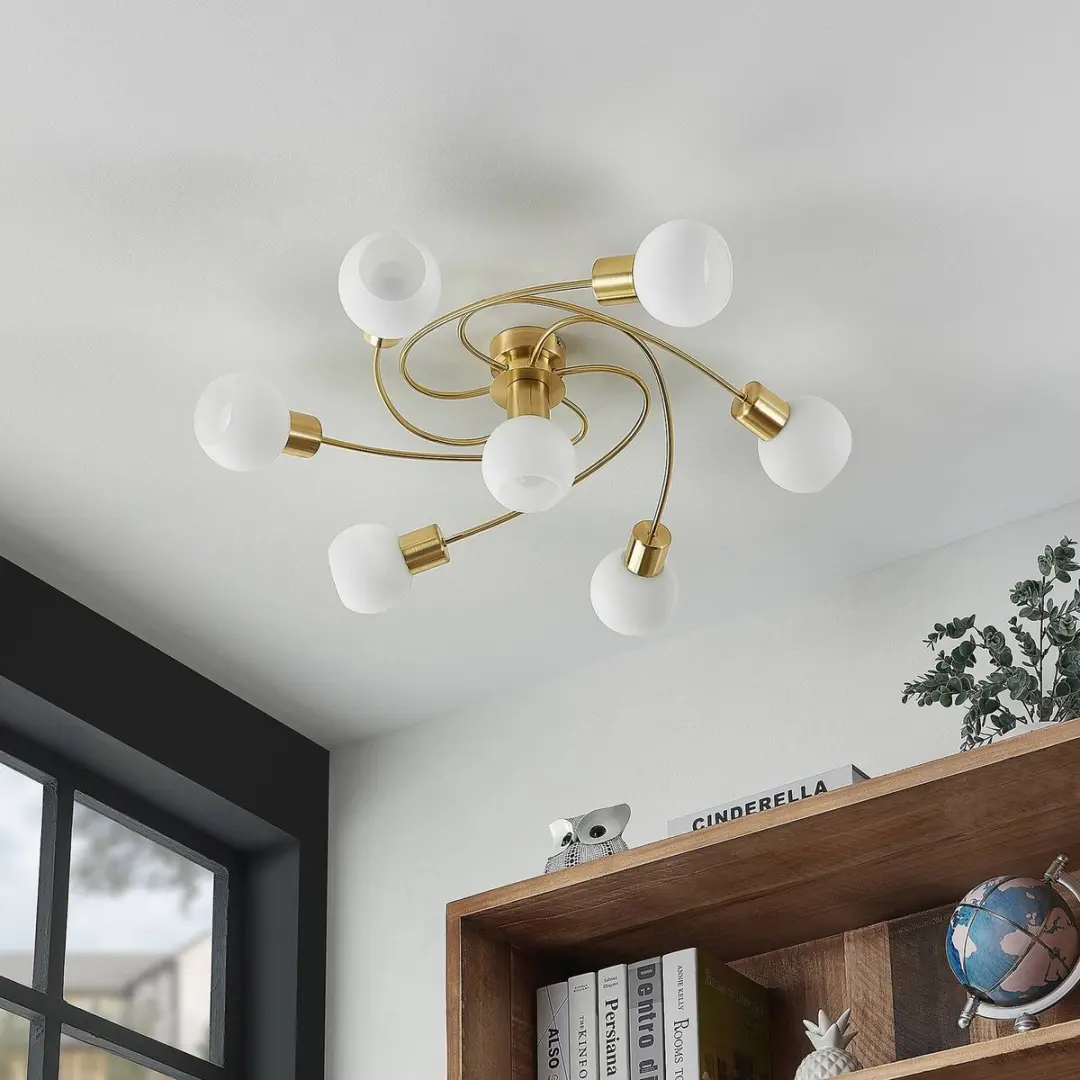 Lindby Plafondlamp 7xE14 66cm - Messing/Wit