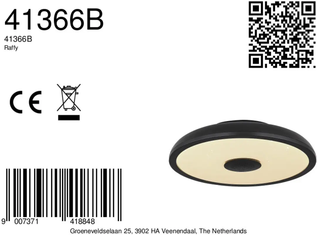 Globo Raffy Plafondlamp - 28cm - Zwart - 2x LED