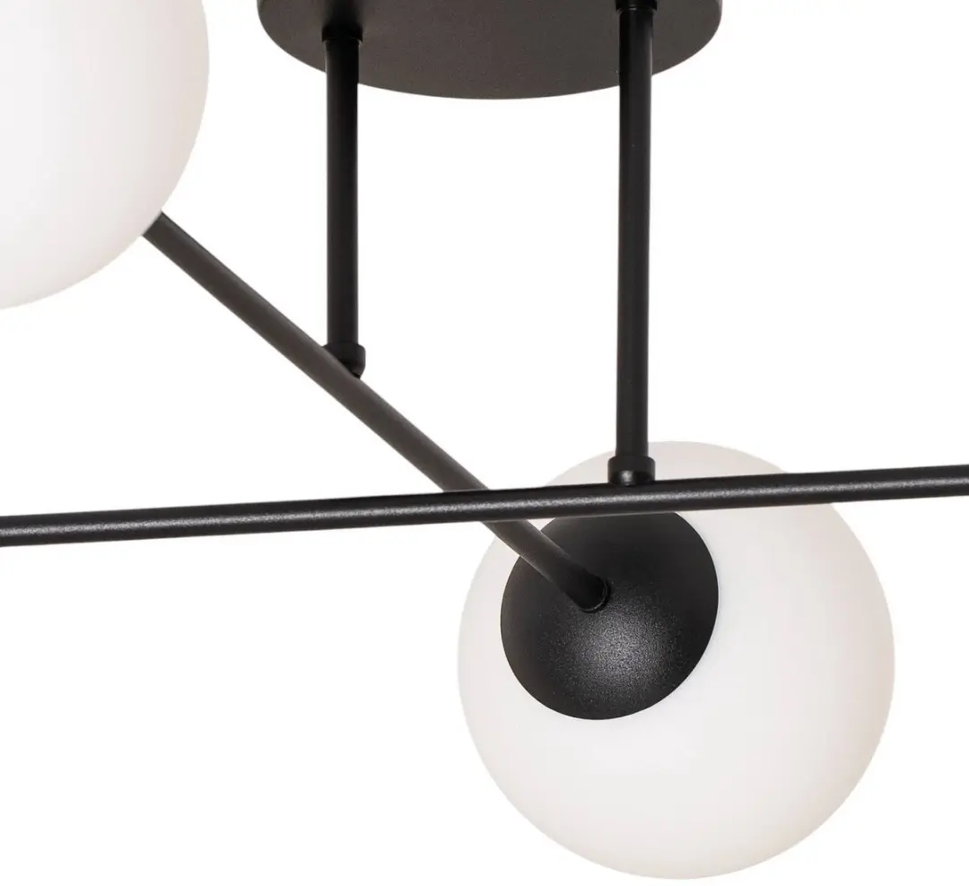 Euluna Plafondlamp 4 Lichtpunten - Staal/Glas - Zwart/Wit Opaal