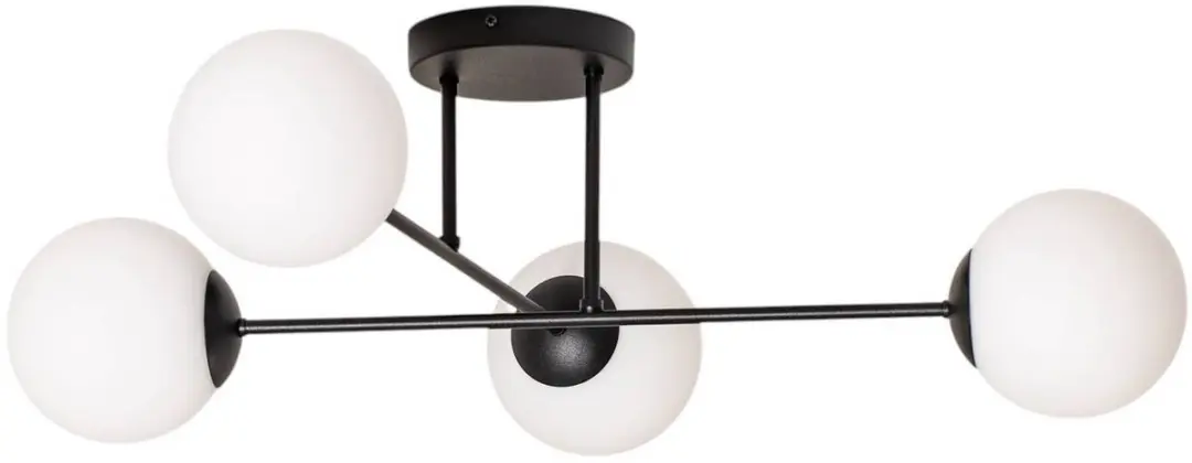 Euluna Plafondlamp 4 Lichtpunten - Staal/Glas - Zwart/Wit Opaal