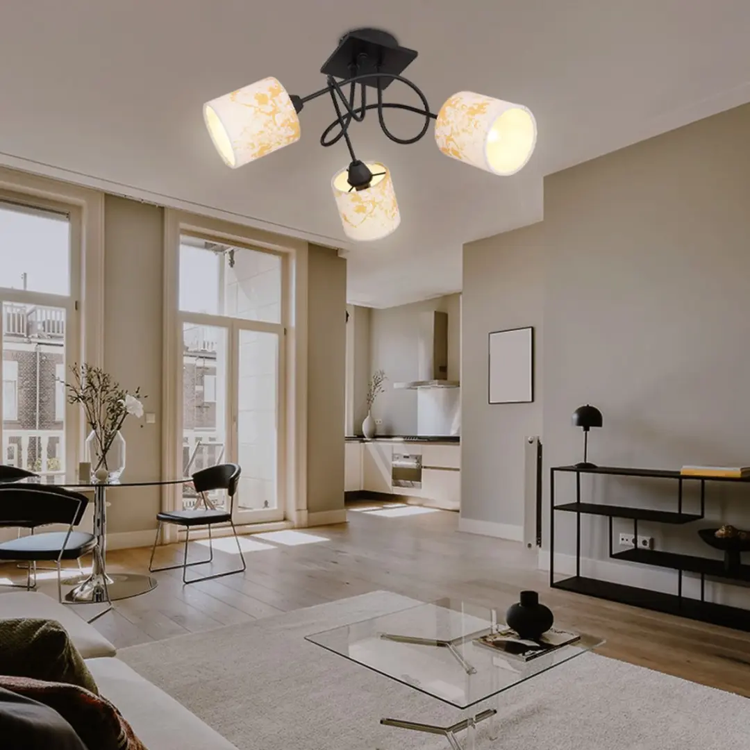 Globo Plafondlamp 3 Vlammen E14 - 27,5 cm - Zwart/Goud