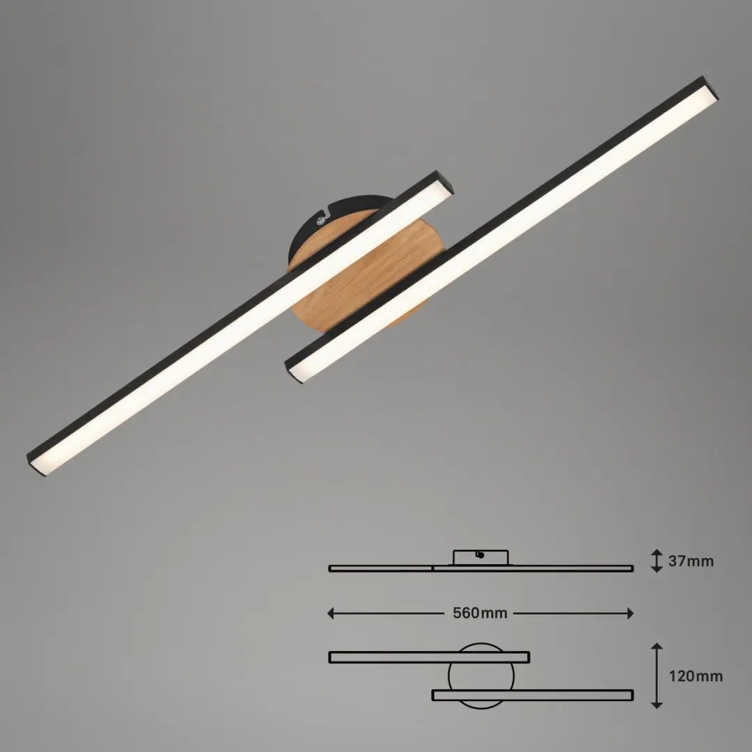 Briloner LED Plafonnière 12W - 960 Lumen - 3000K - Houtzwart