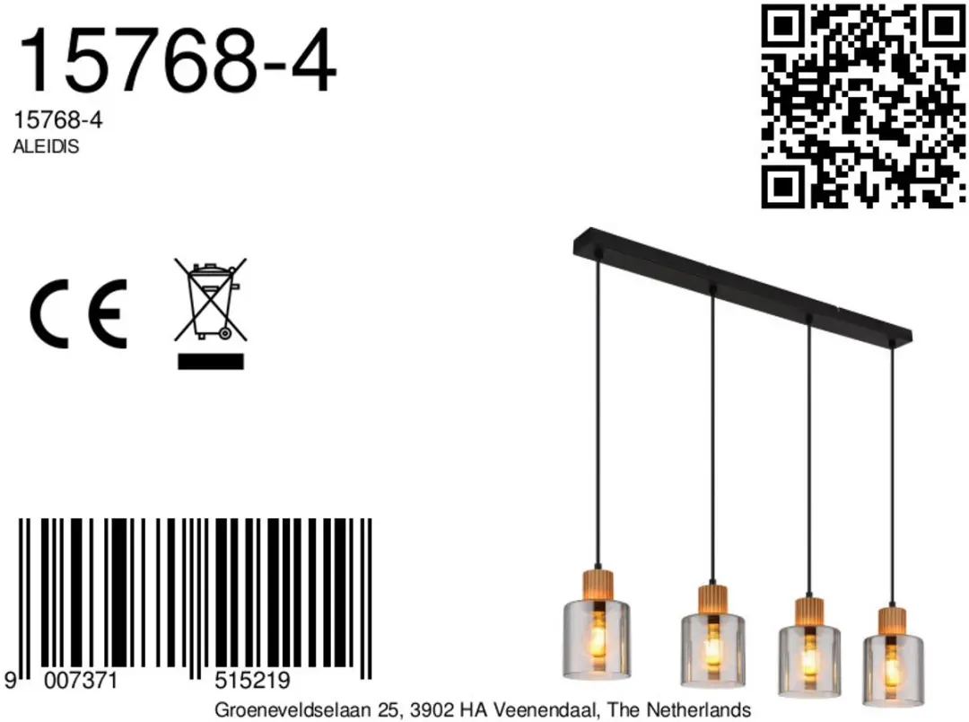 Globo Aleidis Hanglamp - 4x E27 - Zwart - afbeelding 6 van 6