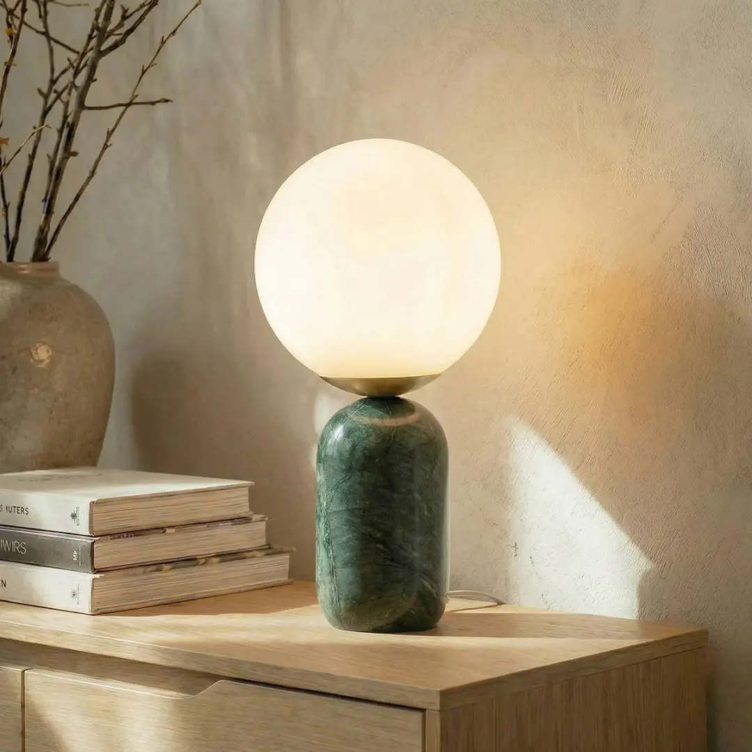 Lindby Tafellamp 1 Licht Marmer Glas - 39,5cm - Groen/Wit