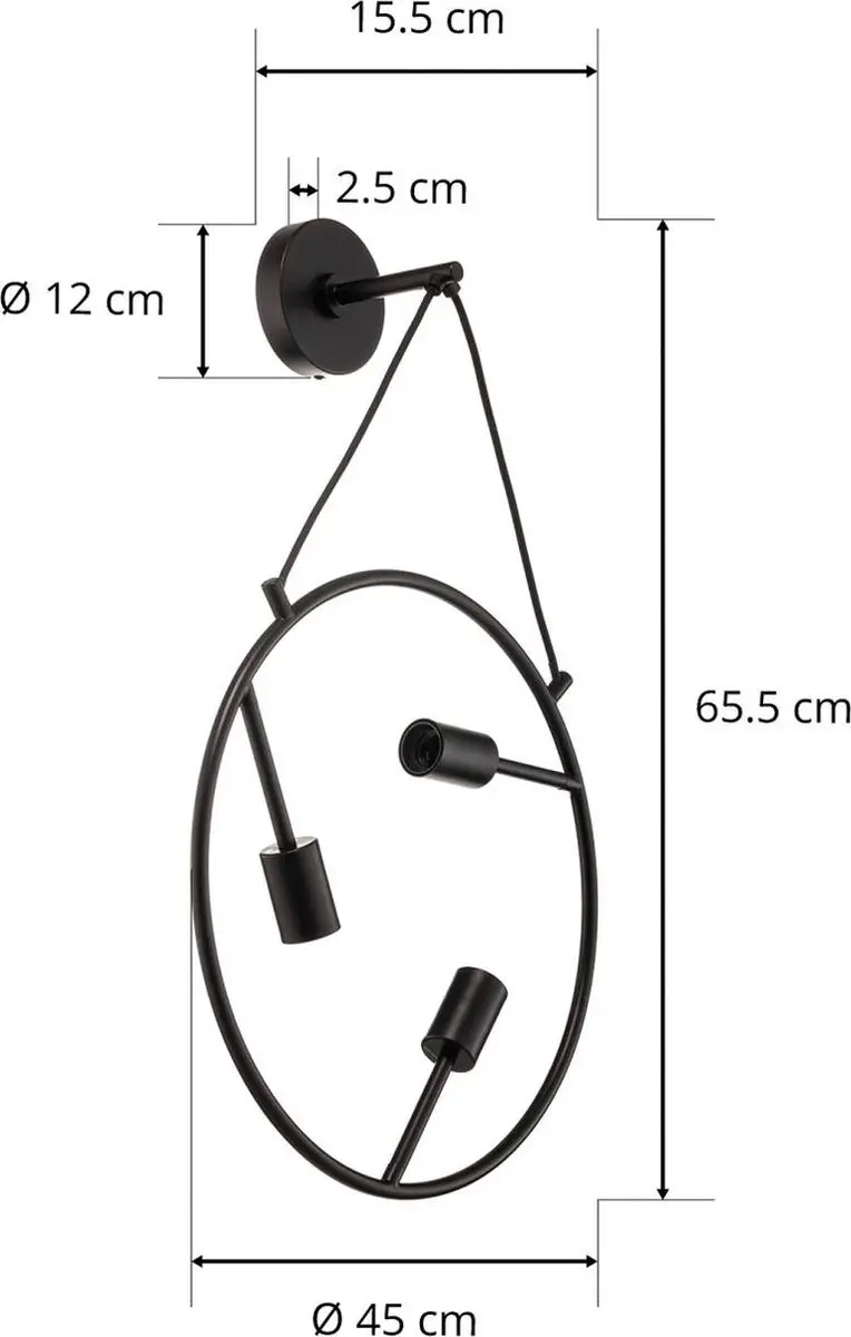 Lucande Wandlamp 3-lichts Staal E27 - 45cm - Zwart