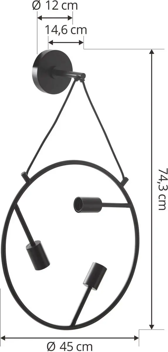 Lucande Wandlamp 3-lichts Staal E27 - 45cm - Zwart
