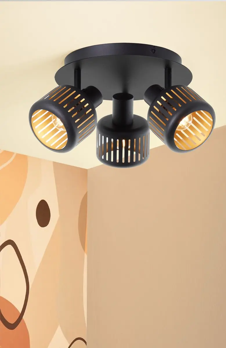 Brilliant Tyas Plafondspot E14 - 3x28W - Ø37cm - Zwart/Goud