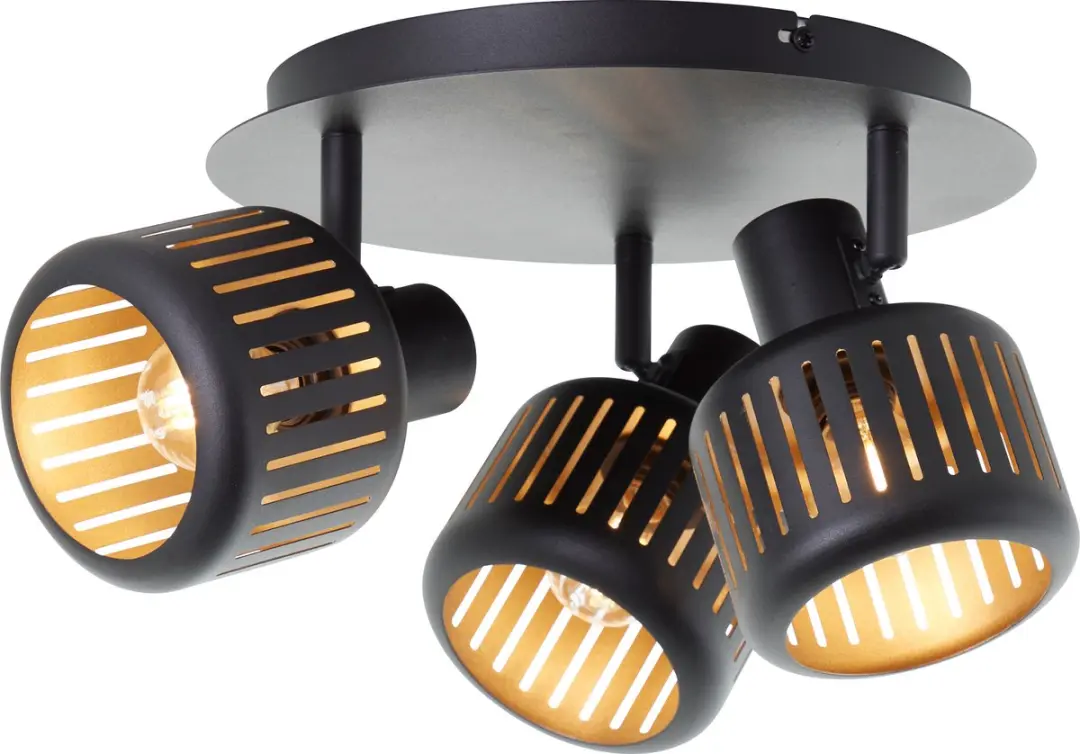 Brilliant Tyas Plafondspot E14 - 3x28W - Ø37cm - Zwart/Goud - afbeelding 6 van 6