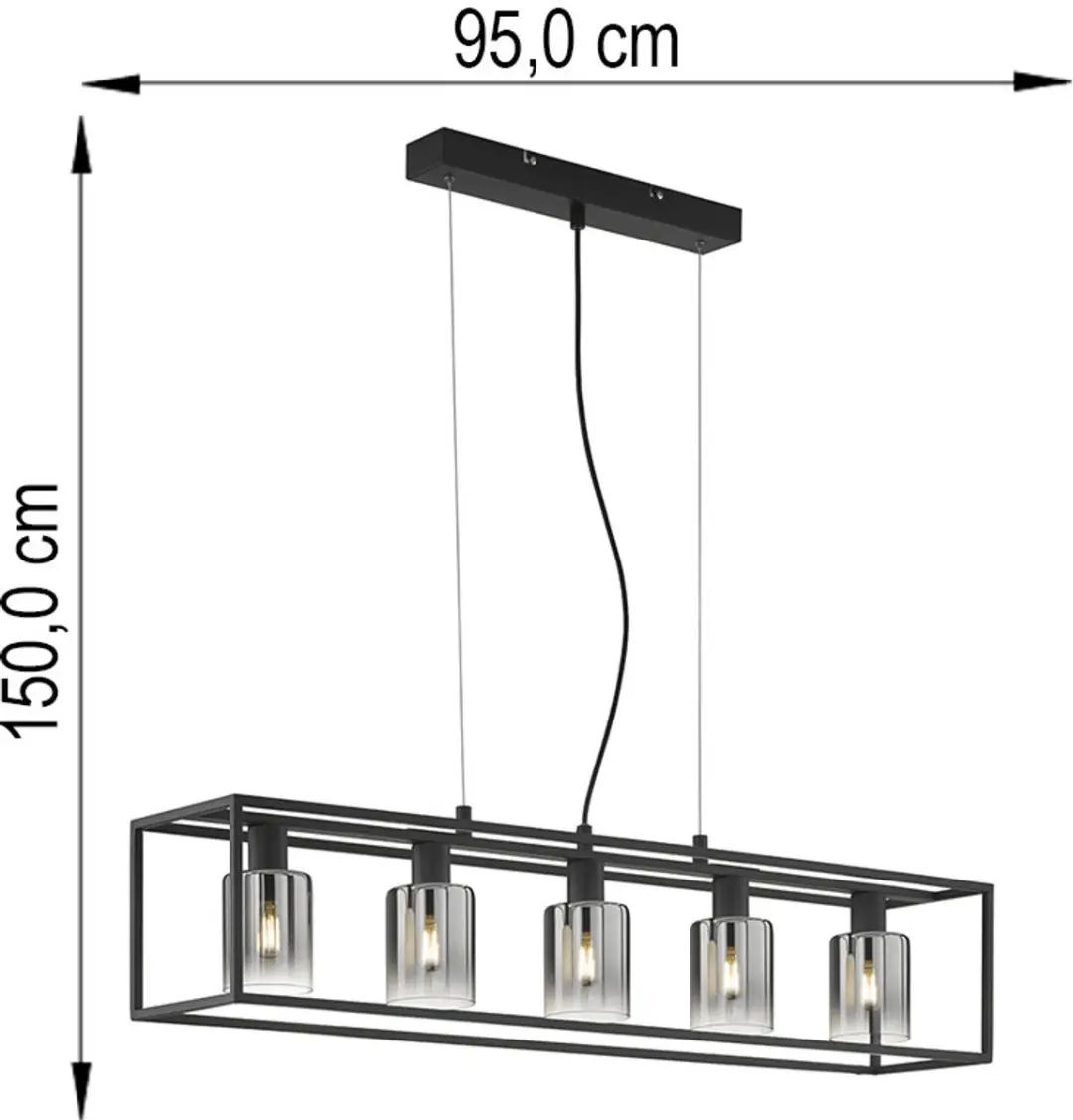 Fischer & Honsel Iska Hanglamp 5x E14 - 95cm - Zwart - afbeelding 3 van 6