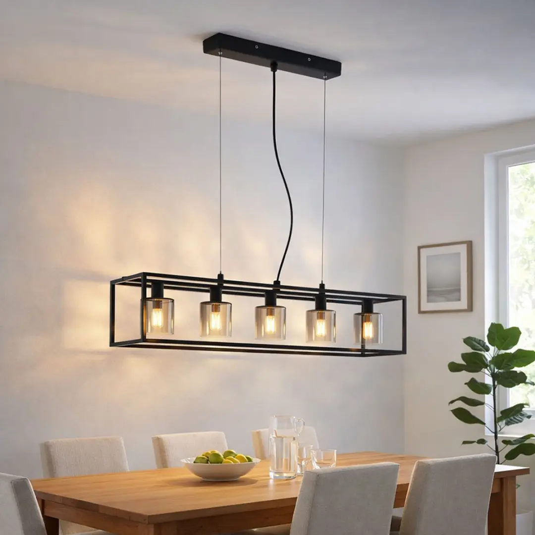 Fischer & Honsel Iska Hanglamp 5x E14 - 95cm - Zwart - afbeelding 4 van 6