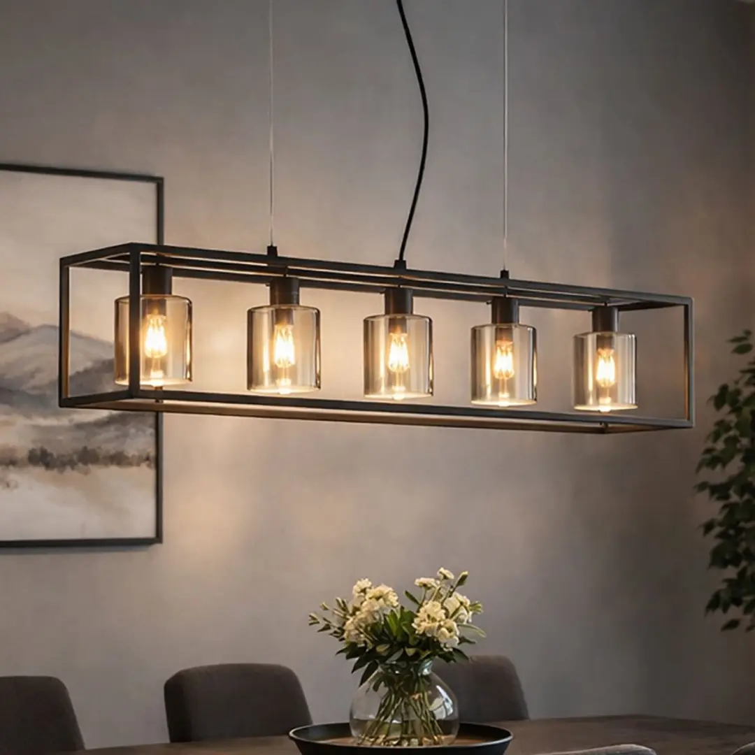 Fischer & Honsel Iska Hanglamp 5x E14 - 95cm - Zwart - afbeelding 6 van 6
