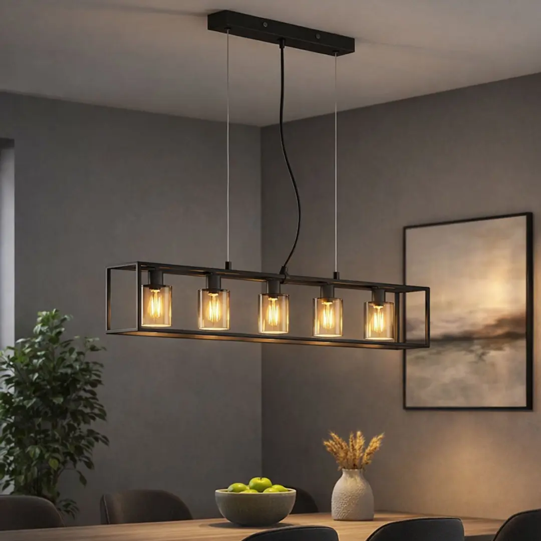 Fischer & Honsel Iska Hanglamp 5x E14 - 95cm - Zwart - afbeelding 5 van 6