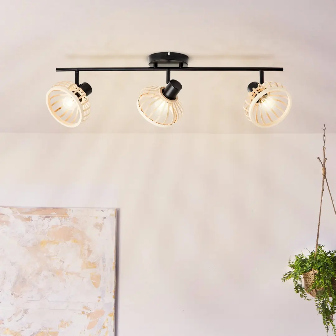 Brilliant Norah 3-lichts Spot - 3x28W E14 - Licht Hout/Zwart