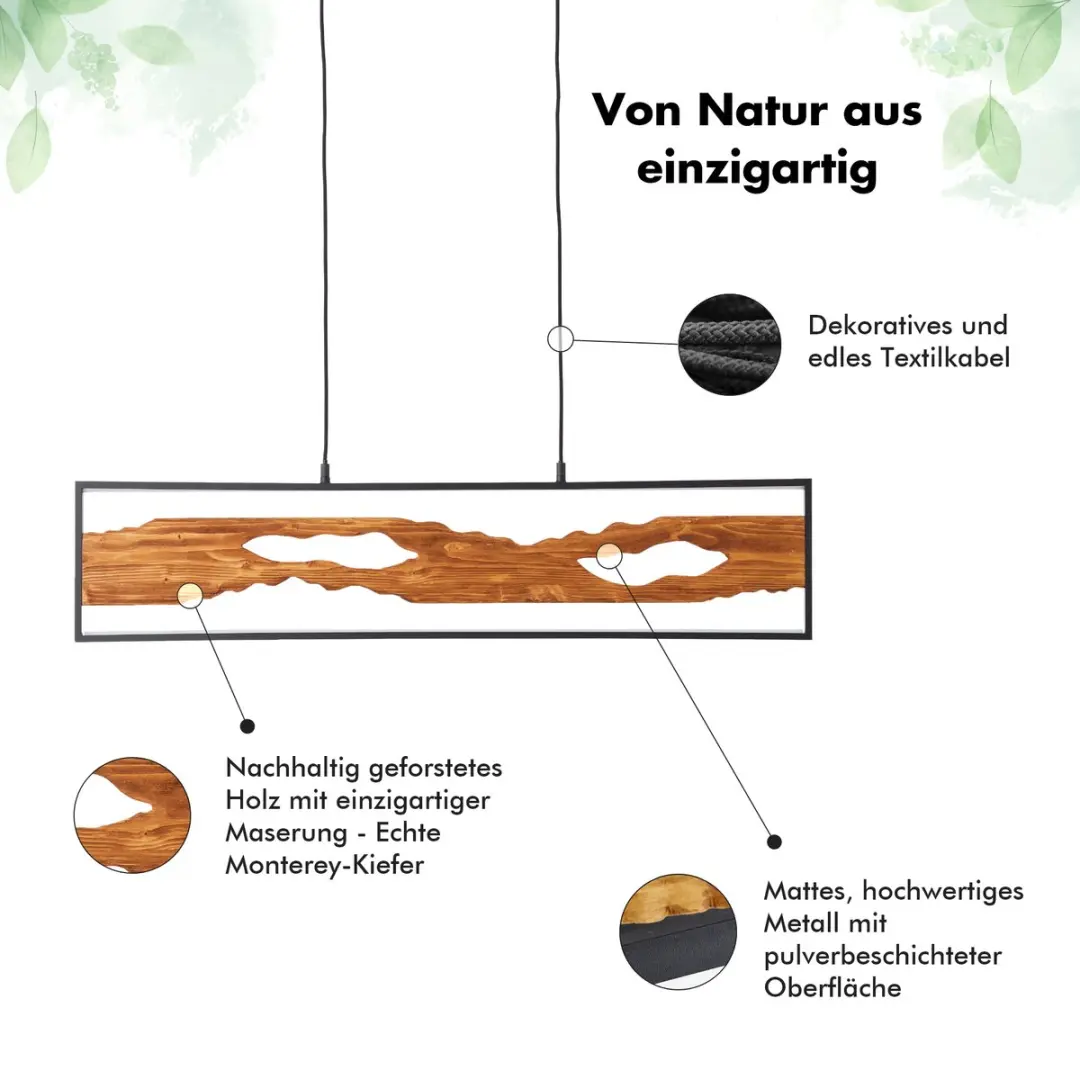 Brilliant LED Hanglamp 100cm - Zwart/Hout - 20W