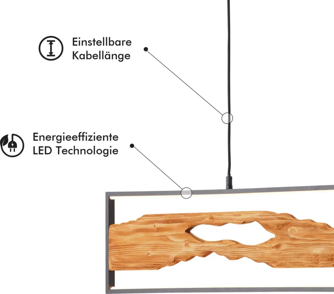 Brilliant LED Hanglamp 100cm - Zwart/Hout - 20W