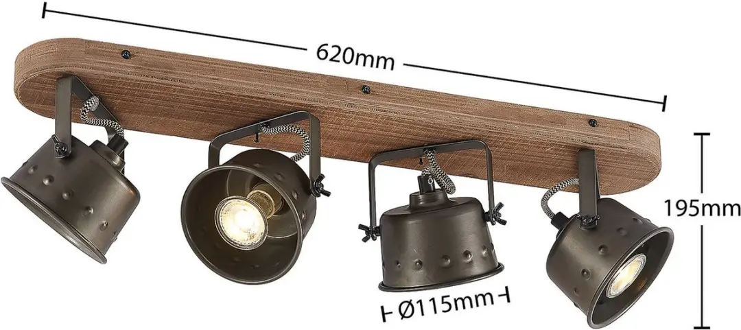 Lindby Buitenspot 4-licht Metaal Hout GU10 - Bruin/Zwart