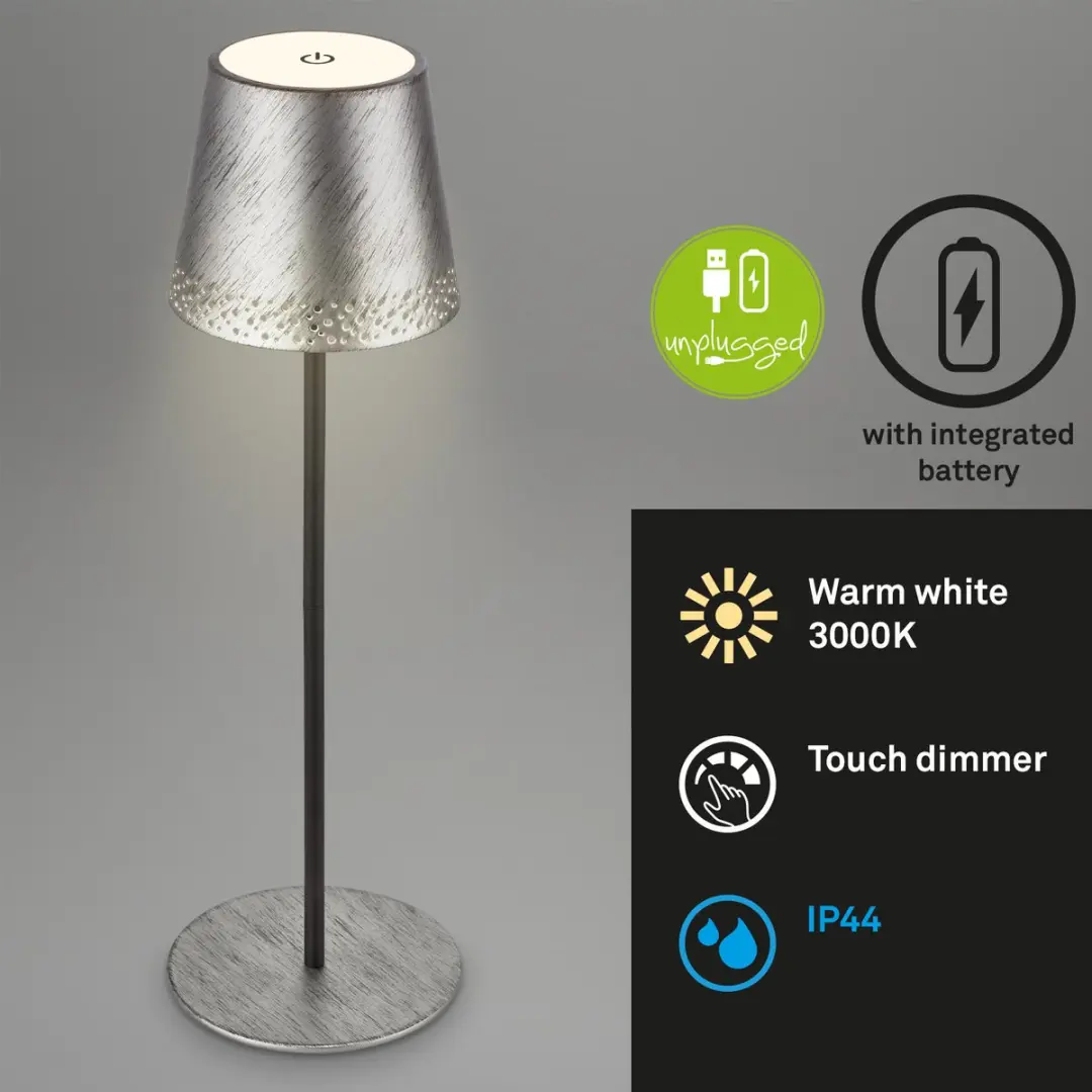 Briloner Kiki Oplaadbare Tafellamp - Zilver - 3000K