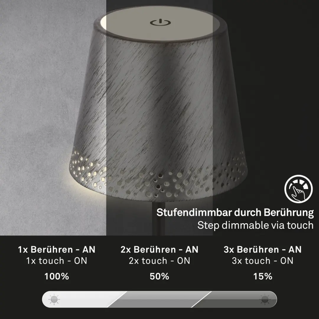 Briloner Kiki Oplaadbare Tafellamp - Zilver - 3000K