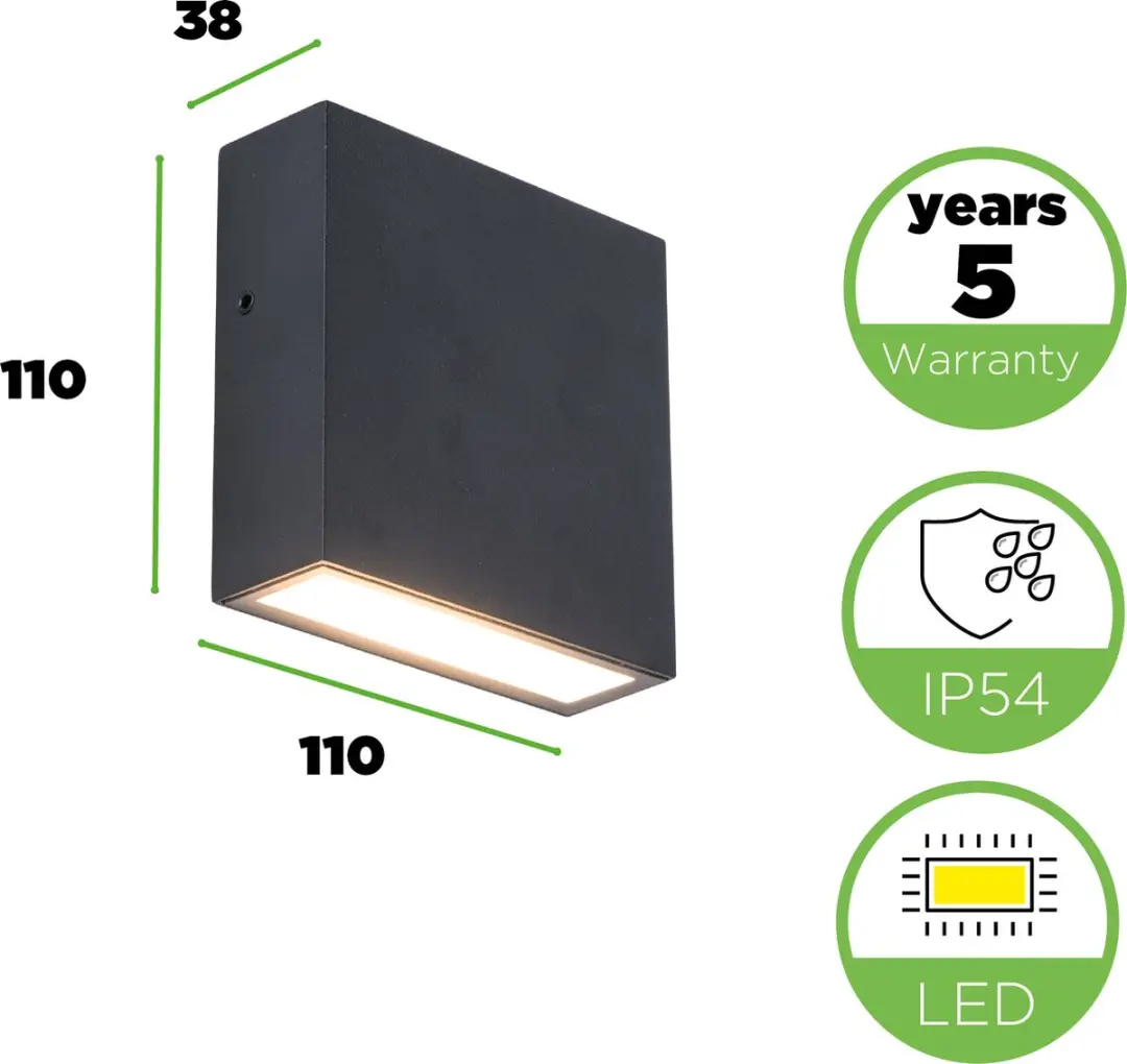 Lutec Gemini XF LED Wandlamp 750Lm - 3000K - IP54 - Zwart
