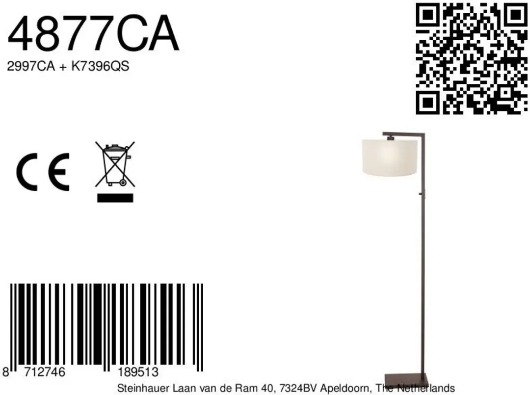 Steinhauer Cacao Vloerlamp 4877CA - Metaal & Linnen - 160cm - Bruin - afbeelding 6 van 6