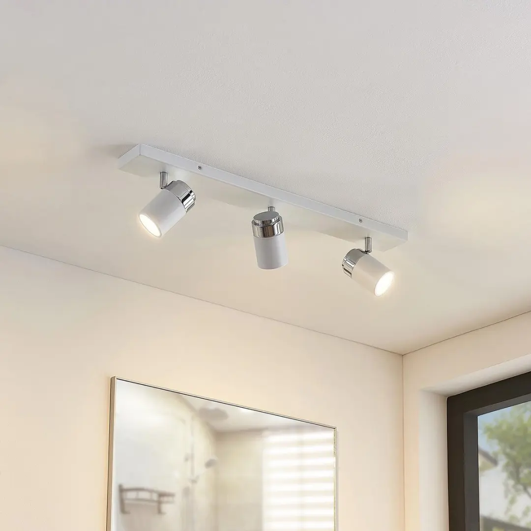 Lindby Plafondlamp Badkamer 3-Lichts GU10 - Wit/Chroom Mat
