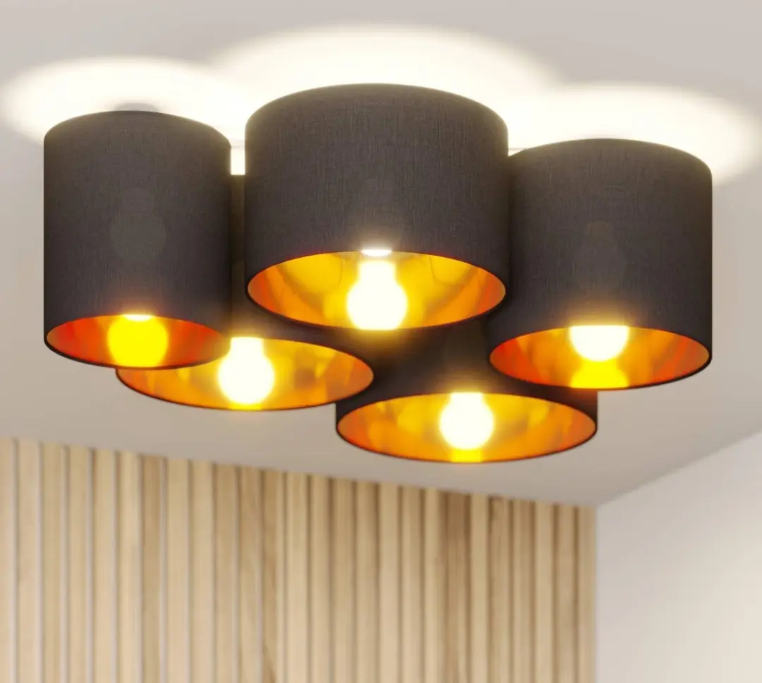 Lindby Plafondlamp 5-Lichts E27 - Ø83cm - Zwart/Goud