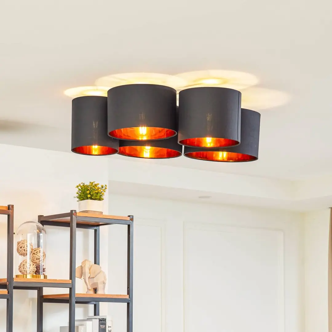 Lindby Plafondlamp 5-Lichts E27 - Ø83cm - Zwart/Goud