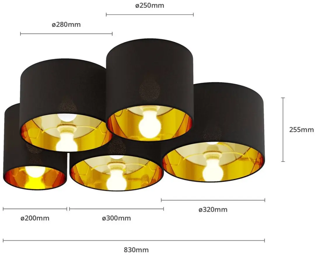 Lindby Plafondlamp 5-Lichts E27 - Ø83cm - Zwart/Goud