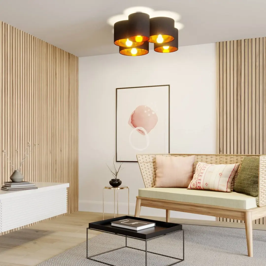 Lindby Plafondlamp 5-Lichts E27 - Ø83cm - Zwart/Goud