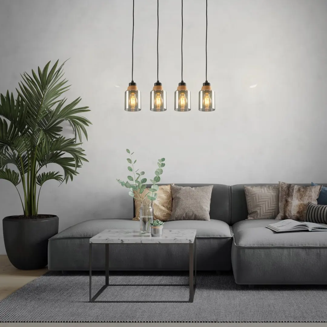 Briloner Hanglamp 4486045 - Rookglas - 3 Lichtpunten - Zwart Hout