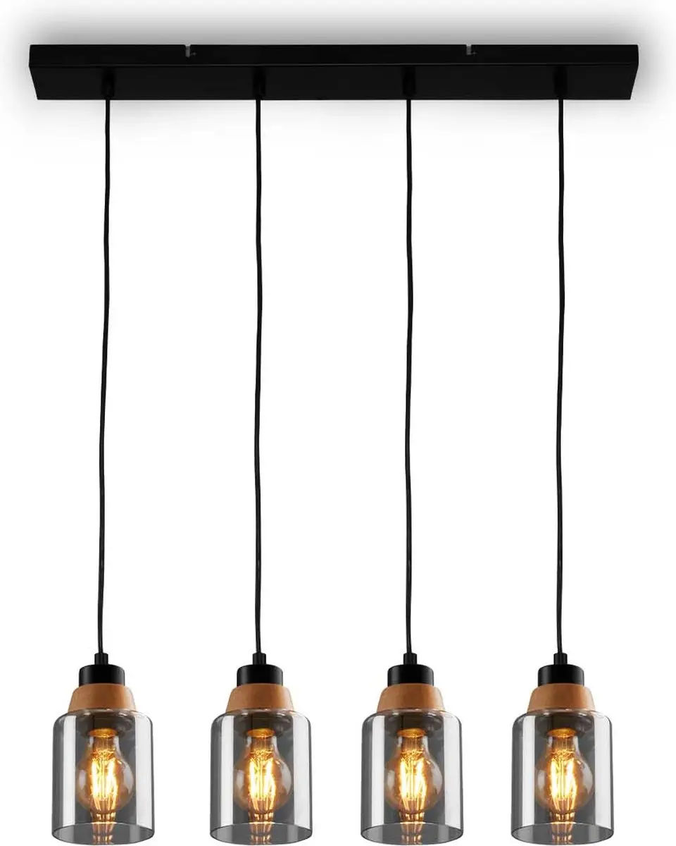 Briloner Hanglamp 4486045 - Rookglas - 3 Lichtpunten - Zwart Hout