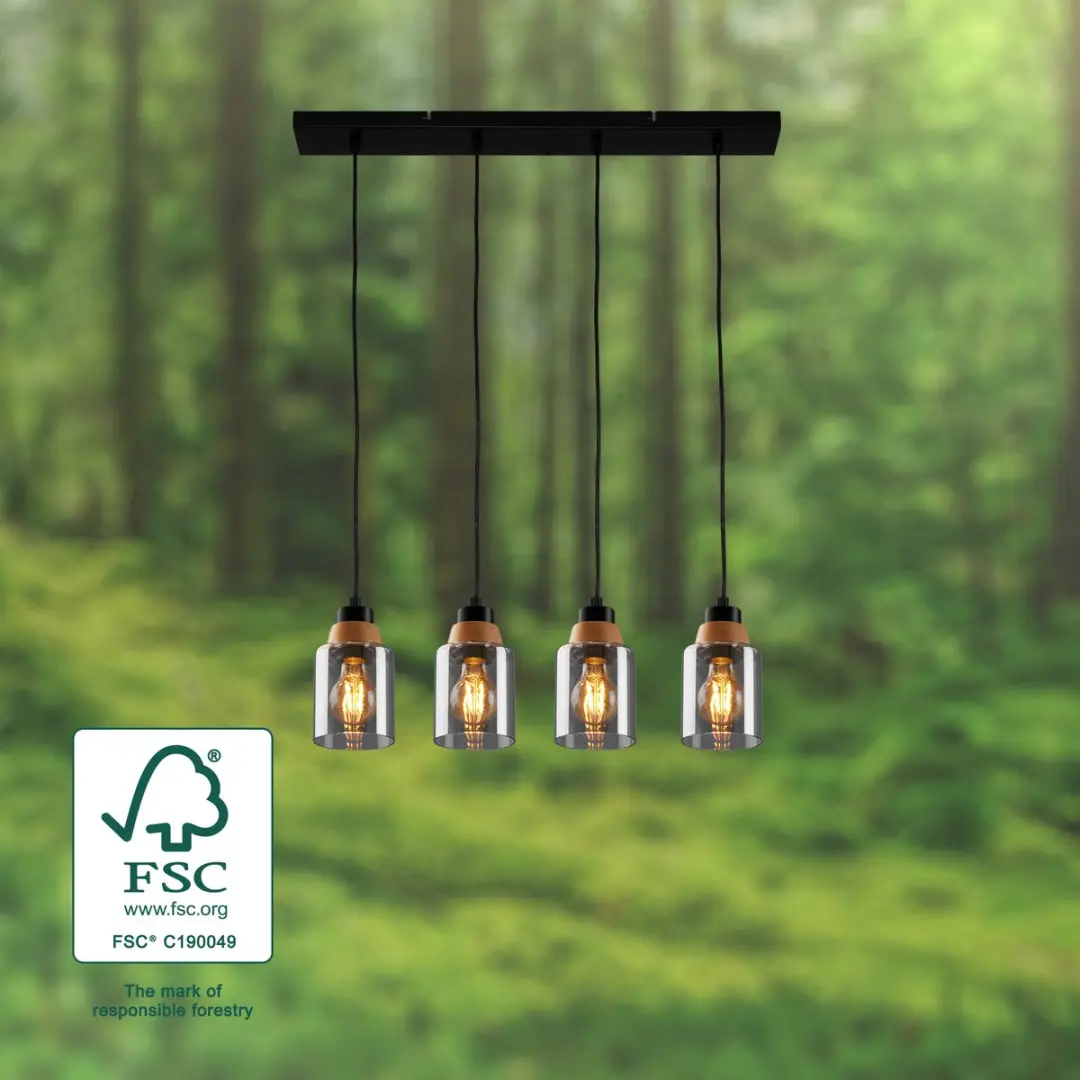 Briloner Hanglamp 4486045 - Rookglas - 3 Lichtpunten - Zwart Hout