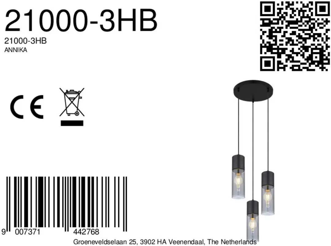 Globo Annika Hanglamp - 3 Lichtpunten - Ø30cm - Zwart - afbeelding 6 van 6