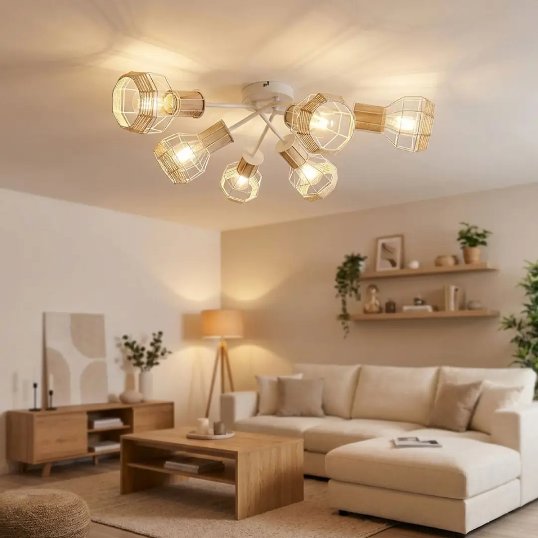 Globo Plafondlamp Spot 6 Vlammen Kooi Kappen - 6x E27 - 70x24cm Wit