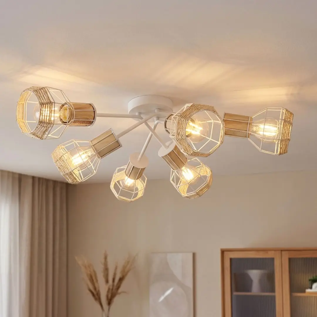 Globo Plafondlamp Spot 6 Vlammen Kooi Kappen - 6x E27 - 70x24cm Wit