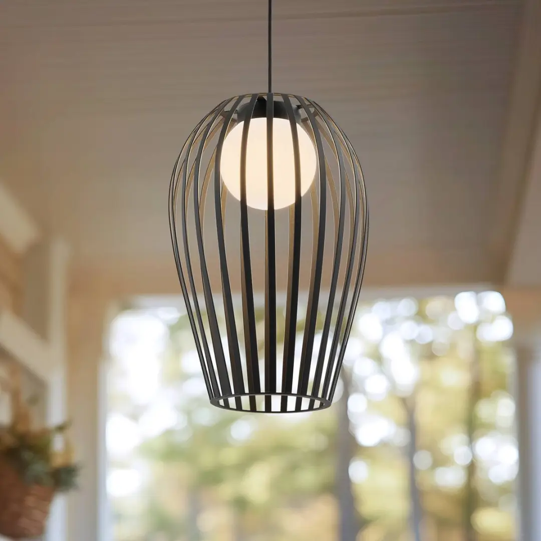 Lucande Hanglamp Buiten 1 Licht Metaal/Acryl E27 - 46cm - Zwart/Wit
