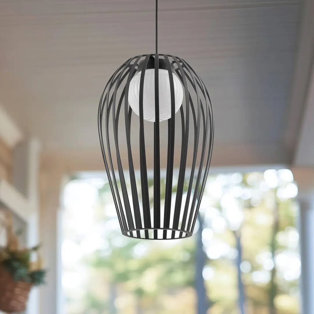 Lucande Hanglamp Buiten 1 Licht Metaal/Acryl E27 - 46cm - Zwart/Wit - afbeelding 6 van 6