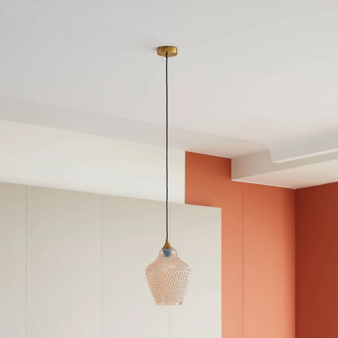 Lindby Hanglamp Glas Metaal 32cm E27 - Amber/Goud