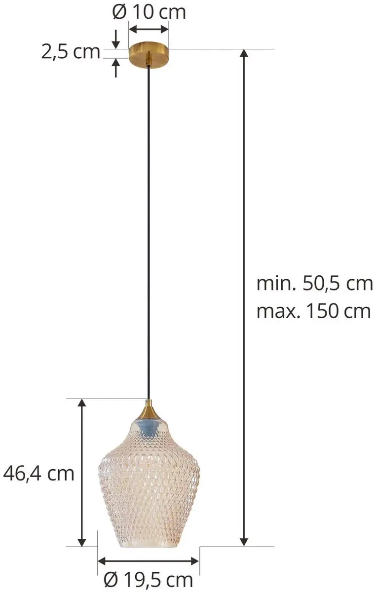 Lindby Hanglamp Glas Metaal 32cm E27 - Amber/Goud