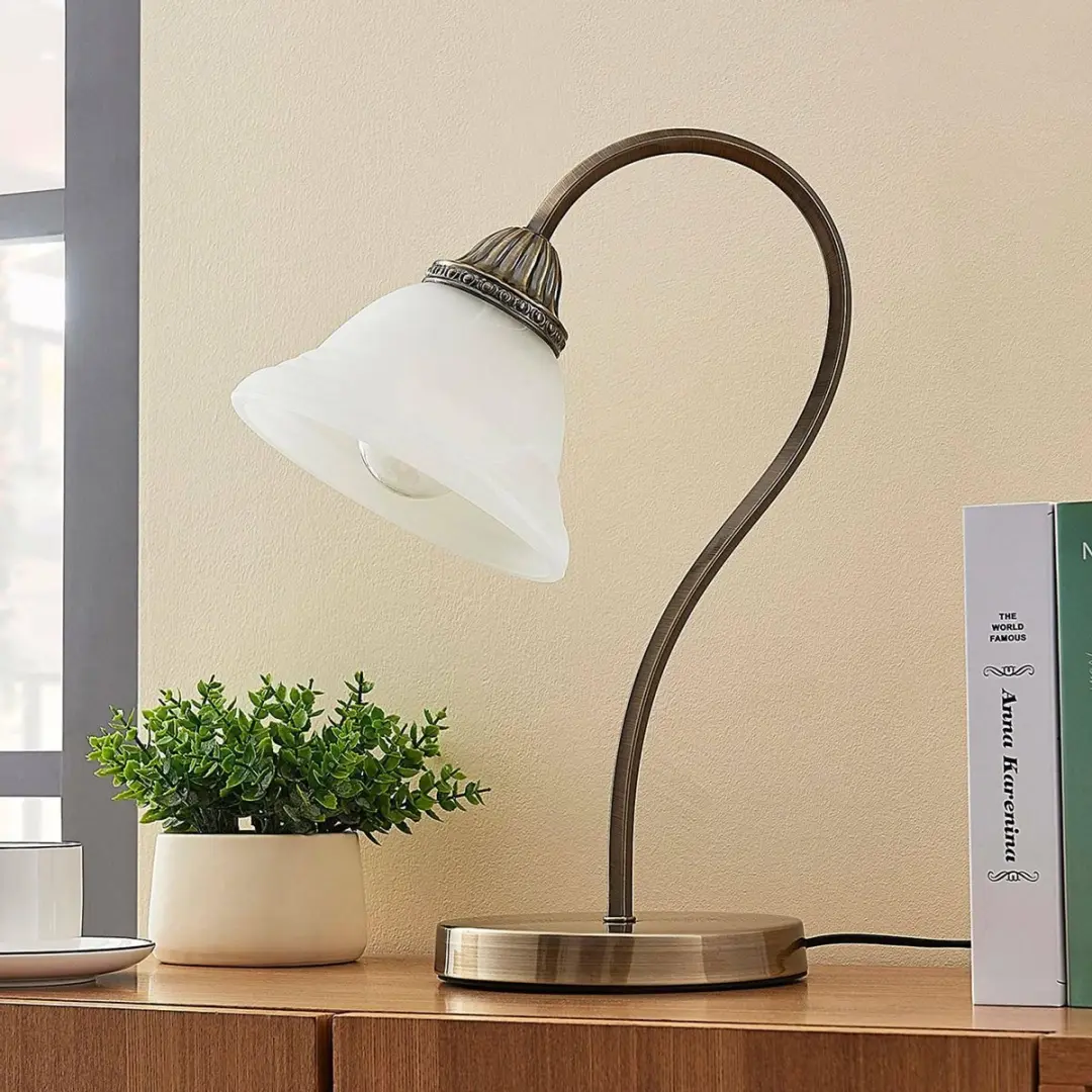 Lindby LED Tafellamp 1 Licht 60W - Wit Albast/Metalen Basis