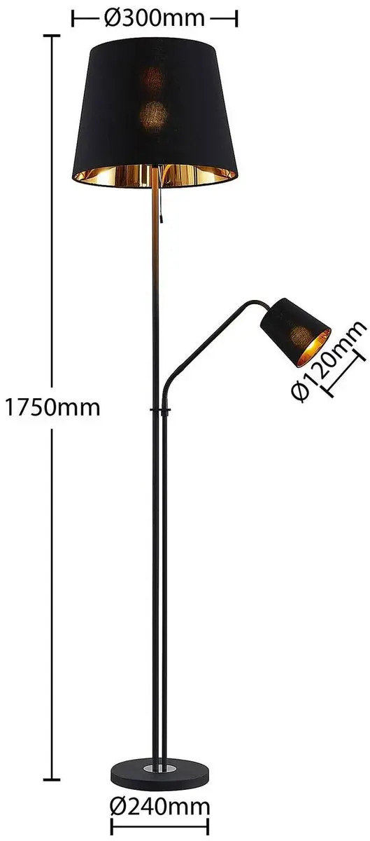 Lindby Efalia Vloerlamp - 1 Lichtpunt - 175 cm - Zwart/Goud