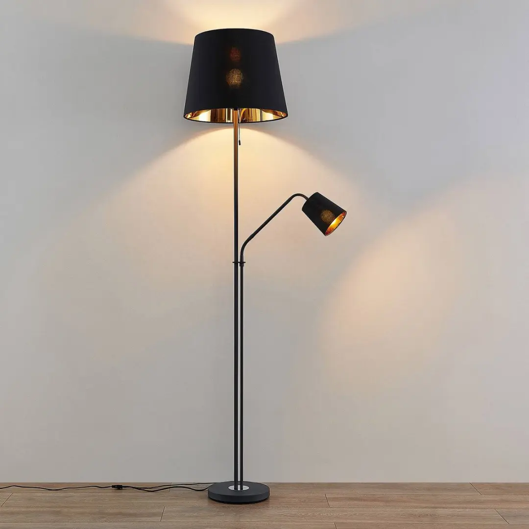 Lindby Efalia Vloerlamp - 1 Lichtpunt - 175 cm - Zwart/Goud