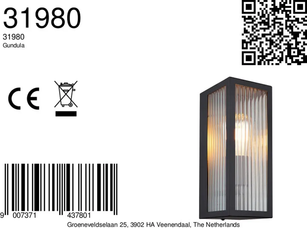 Globo Wandlamp Gundula 31980 - 1 Lichtpunt - Ø12cm - Zwart
