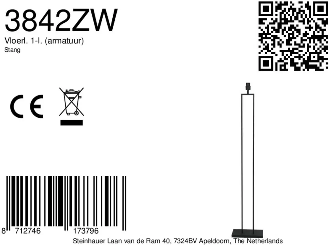 Steinhauer Vloerlamp 3842ZW - Zwart - afbeelding 6 van 6