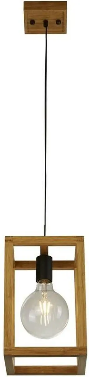 Searchlight Square Pendel Hanglamp - Zwart/Hout