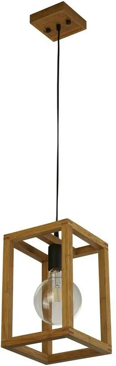 Searchlight Square Pendel Hanglamp - Zwart/Hout