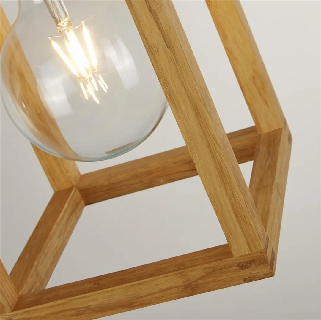 Searchlight Square Pendel Hanglamp - Zwart/Hout