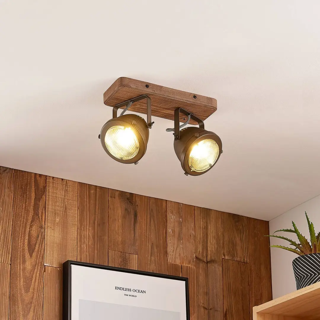 Lindby Buitenspot Metaal Hout 2x GU10 20W - Zwart/Bruin