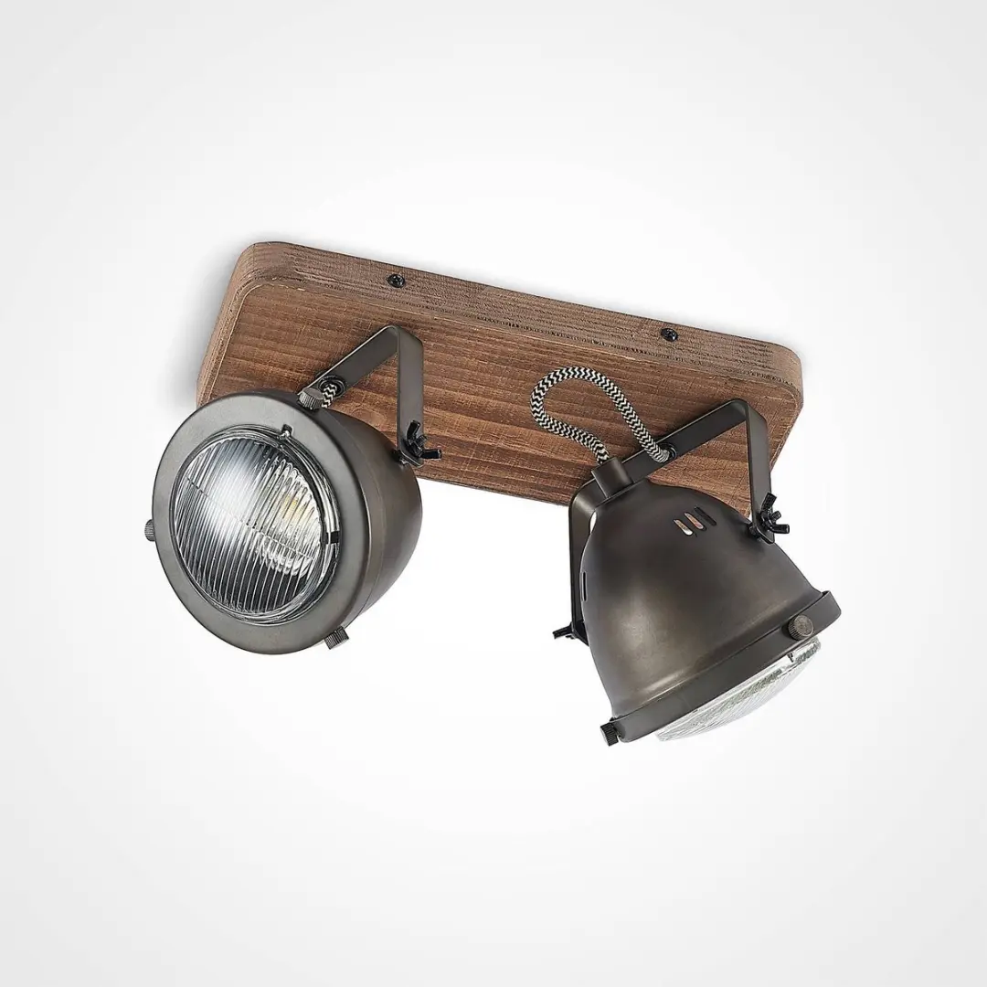 Lindby Buitenspot Metaal Hout 2x GU10 20W - Zwart/Bruin