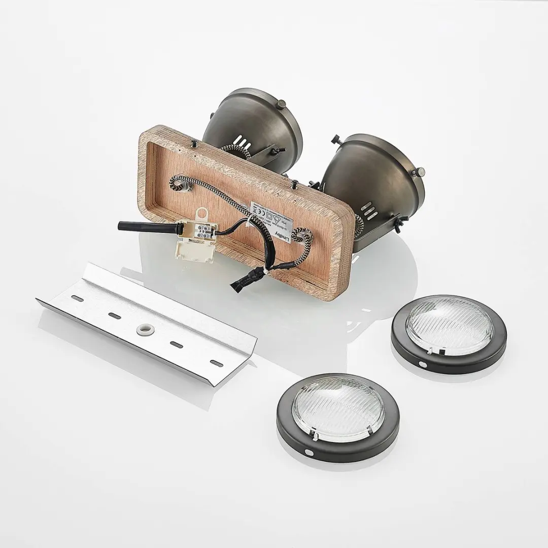 Lindby Buitenspot Metaal Hout 2x GU10 20W - Zwart/Bruin